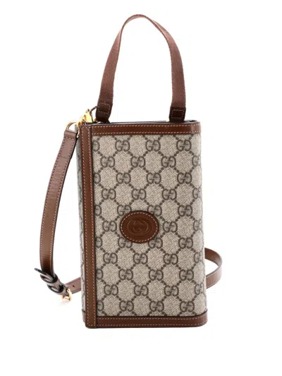 Pre-owned Gucci Interlocking G Patch Top Handle Convertible Wallet Gg Coated Canvas Satchel In Brown