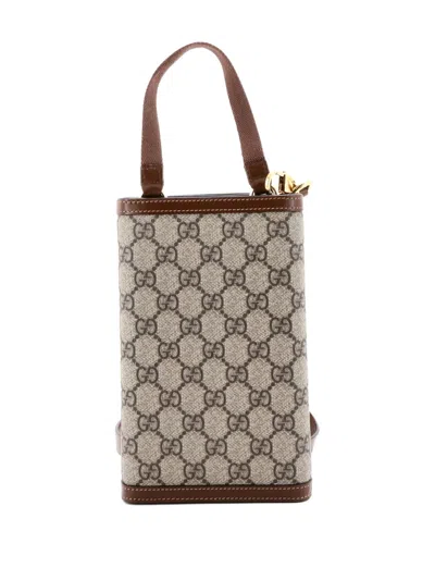 Pre-owned Gucci Interlocking G Patch Top Handle Convertible Wallet Gg Coated Canvas Satchel In Brown