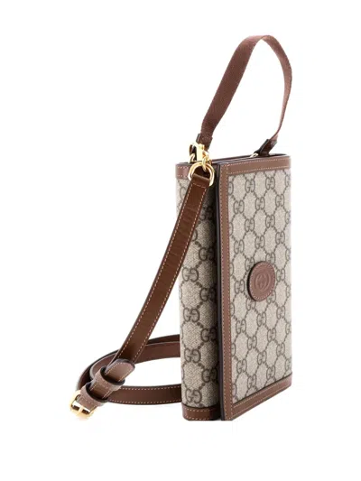 Pre-owned Gucci Interlocking G Patch Top Handle Convertible Wallet Gg Coated Canvas Satchel In Brown