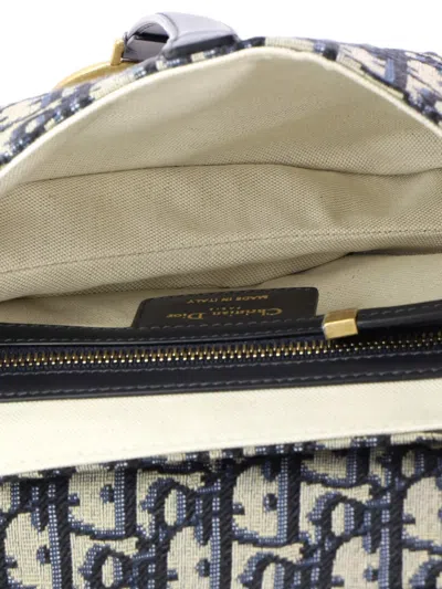 Pre-owned Dior Saddle Handbag With Strap Oblique Canvas Medium Shoulder Bag In Blue