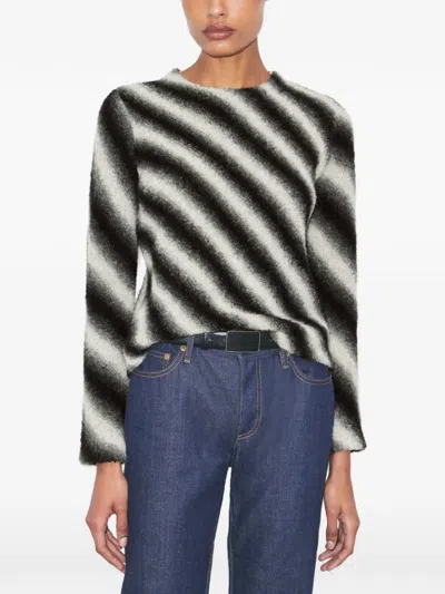 Tory Burch Striped Sweater In Black