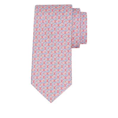Ferragamo Gancini Square Print Silk Tie In Pink