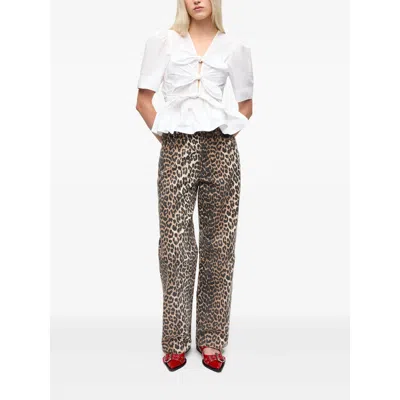 Ganni Tie-front Organic Cotton-poplin Peplum Blouse In White