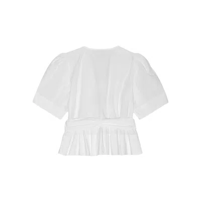 Ganni Tie-front Organic Cotton-poplin Peplum Blouse In White