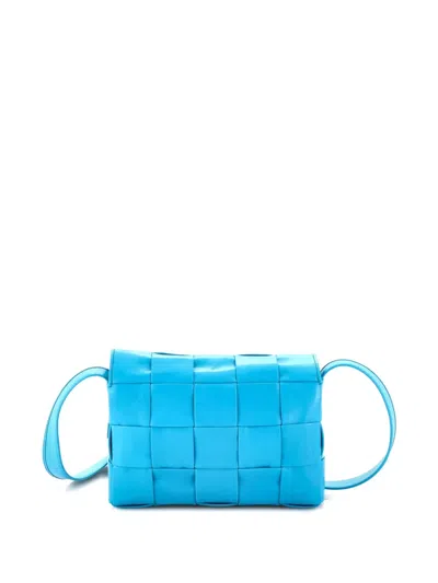 Pre-owned Bottega Veneta Cassette Maxi Intrecciato Leather Small Crossbody Bag In Blue
