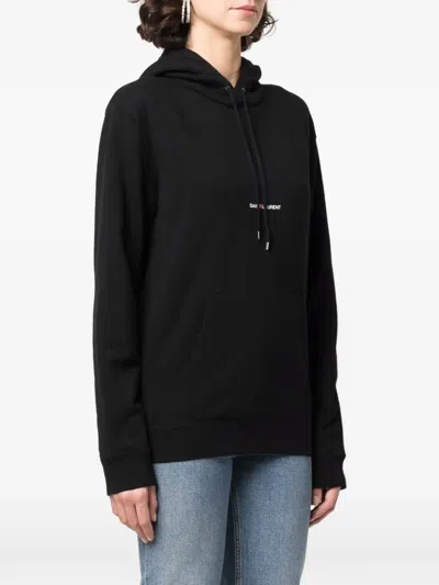 Saint Laurent Logo-print Drawstring Hoodie In Black