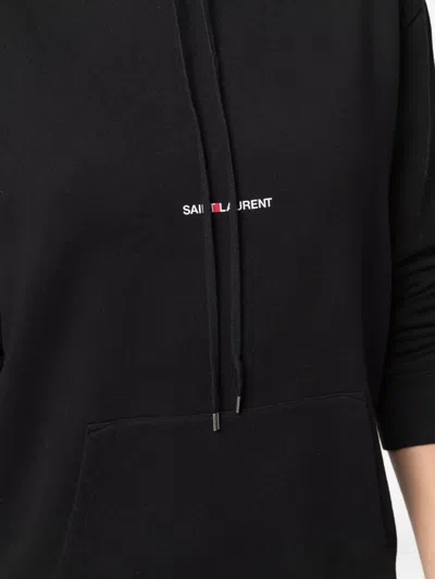 Saint Laurent Logo-print Drawstring Hoodie In Black