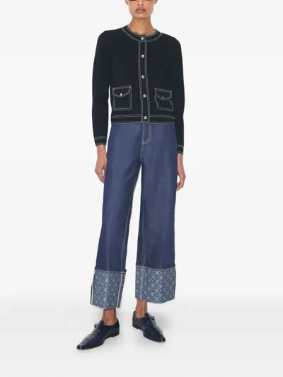 Tory Burch Topstitch Pocket Cardigan In Black