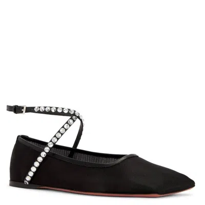 Amina Muaddi Ane Mesh Crystal Flats In Black
