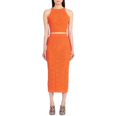 Balmain Monogram Mesh Skirt In Orange