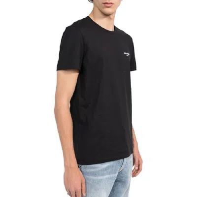 Balmain Black Crewneck T-shirt With Contrasting Logo Print In Cotton Man  In Black