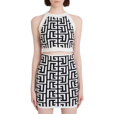 Balmain Sleeveless Monogram Knit Crop Top In Multi