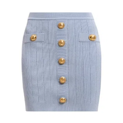 Balmain Button Embellished Mini Skirt In Blue