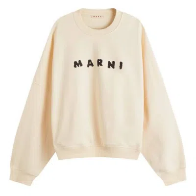 Marni Logo Print Cotton Crewneck Sweatshirt In Neutral