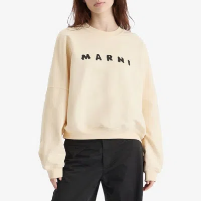 Marni Logo Print Cotton Crewneck Sweatshirt In Neutral