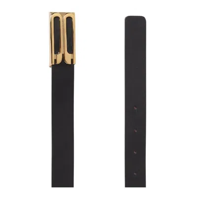 Victoria Beckham Gold Tone Logo Leather Belt In Black