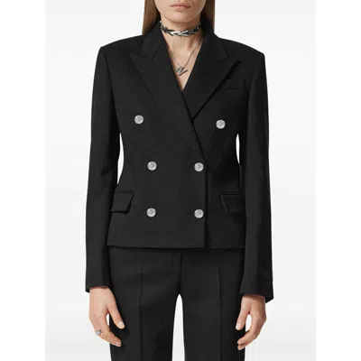 Versace Crop Double-breasted Wool Blazer In Black