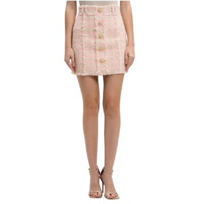 Balmain High-waist Buttoned Tweed Mini Skirt In Gold