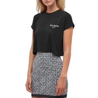 Balmain Flock Logo Print Cropped T Shirt In Multi