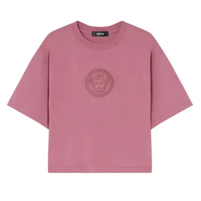 Versace Medusa Cotton Crop T-shirt In Pink