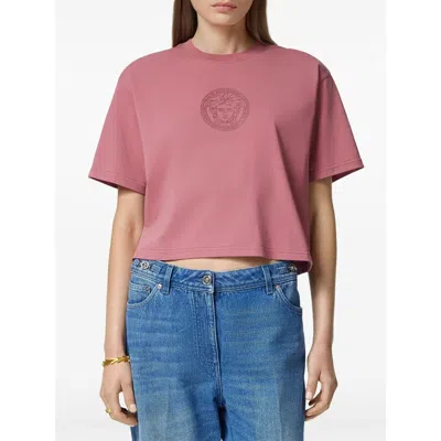 Versace Medusa Cotton Crop T-shirt In Pink