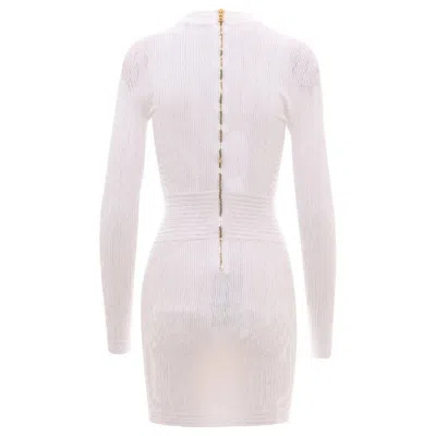 Balmain V Neck Knitted Dress In White