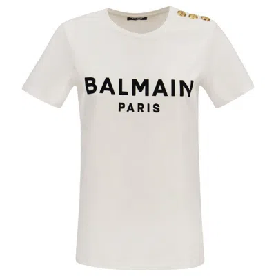 Balmain Flock Button Embellished Cotton T Shirt In Multi