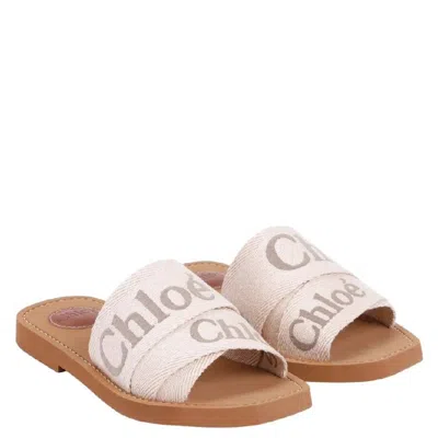 Chloé X High Summer Woody Embroidered Logo Flat Sandals In Multi