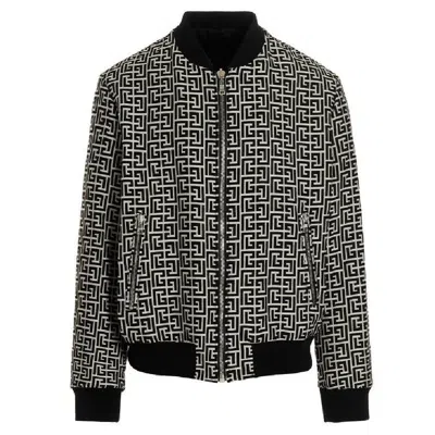 Balmain Monogram-pattern Reversible Bomber Jacket In Black White