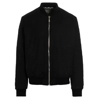 Balmain Monogram-pattern Reversible Bomber Jacket In Black White