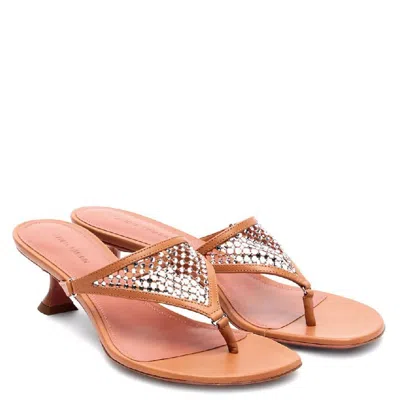 Amina Muaddi 45mm Cameron Crystal-embellished Leather Sandals In Brown