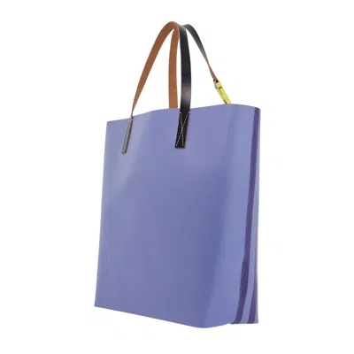 Marni Logo Stripe Tribeca Shopping Bag In Blue