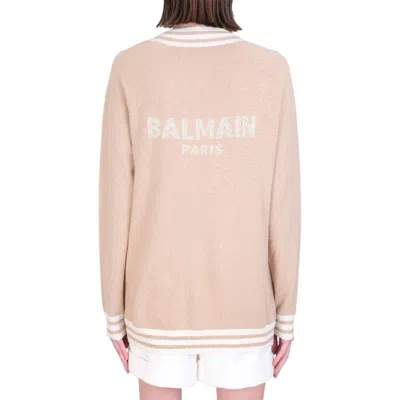Balmain V Neck Knit Cardigan In Neutral
