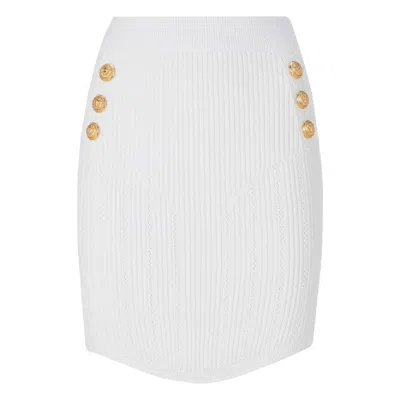 Balmain Button Embellished Mini Knit Skirt In White