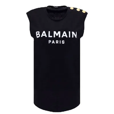 Balmain Logo Print Button Embellished Tank Top In Black