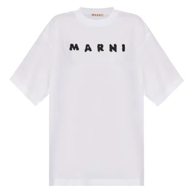 Marni Scribbled Logo Jersey Cotton T-shirt In White