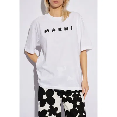 Marni Scribbled Logo Jersey Cotton T-shirt In White