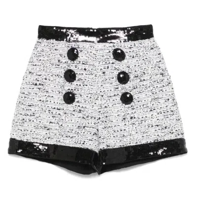 Balmain Tweed Sequins High-waist Shorts In White