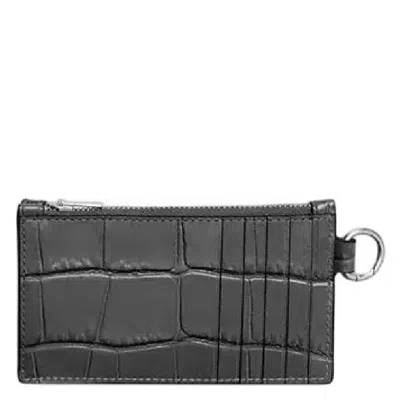 Coach Crocodile Embossed Leather Zip Card Case In Gray
