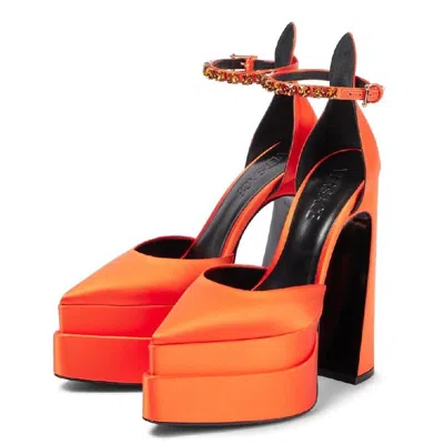 Versace Aevitas Pointy Satin Platform Pumps In Multi
