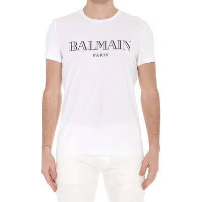 Balmain Paris Logo Print Cotton T Shirt In White