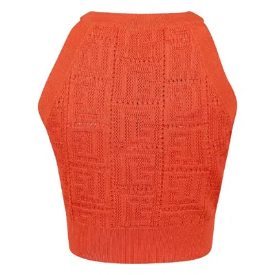 Balmain Sleeveless Monogram Mesh Top In Orange