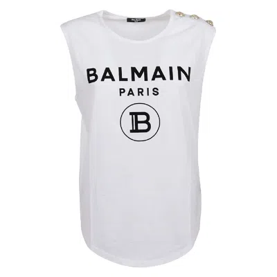 Balmain Sleeveless Button Cotton Shirt In White