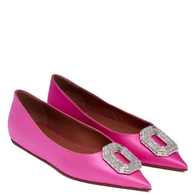 Amina Muaddi Fuchsia Satin Camelia Ballerinas In Pink