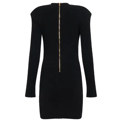 Balmain Short Knitted Dress With Gold Buttons In Black