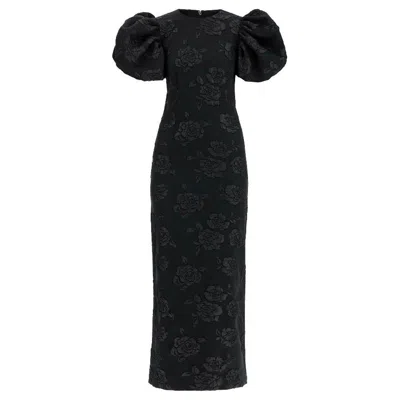 Rotate Birger Christensen Rotage Jacquard Floral Pattern Midi Dress In Black