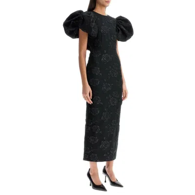 Rotate Birger Christensen Rotage Jacquard Floral Pattern Midi Dress In Black