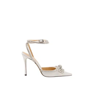 Mach&mach Mach & Mach Adjustable Ankle Strap Satin Pumps In White