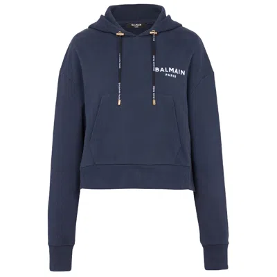 Balmain Eco Flock Cotton Hoodie In White