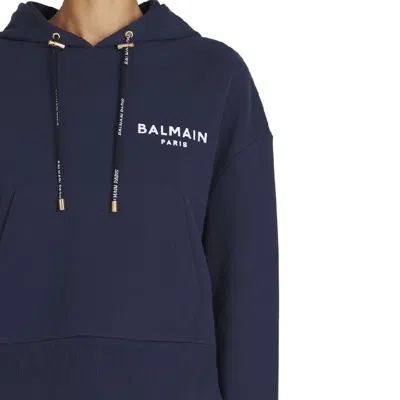 Balmain Eco Flock Cotton Hoodie In White